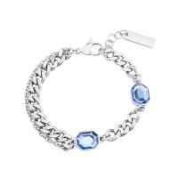 Stainless Steel Charm Bracelet, 316L Stainless Steel, with Crystal, with 1.96inch extender chain, Geometrical Pattern, fashion jewelry & Unisex 10mm, 12mm, 6.5mm Approx 7 Inch 