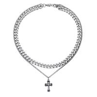Stainless Steel Jewelry Necklace, 316L Stainless Steel, Cross, Double Layer & Unisex & hollow, original color Approx 17.7 Inch 