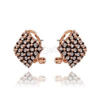 Zinc Alloy Rhinestone Stud Earring, Brass, rose gold color plated, for woman & with rhinestone & blacken 