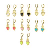 Huggie Hoop Drop Earring, Brass, Heart, gold color plated, for woman & enamel 35mm 