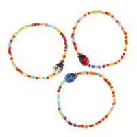 Glass Seed Beads Bracelets, Glass Beads, with Elastic Thread & Lampwork, Ladybug, Unisex & anti-fatigue, mixed colors cm 
