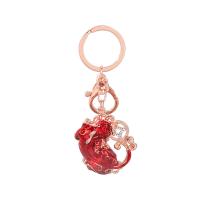 Zinc Alloy Key Clasp, fashion jewelry & for woman & enamel & with rhinestone, red 