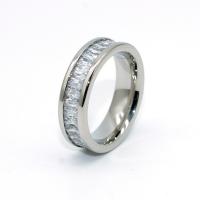 Titanium Steel Finger Ring, with Cubic Zirconia, Donut, Unisex original color, 6mm 