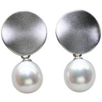 Sterling Silver Pearl Drop Earring, Freshwater Pearl, with 925 Sterling Silver, Round, for woman & frosted, white 