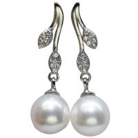 Sterling Silver Pearl Drop Earring, Freshwater Pearl, with 925 Sterling Silver, Round, for woman & with rhinestone, white 