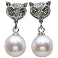 Sterling Silver Pearl Drop Earring, Freshwater Pearl, with 925 Sterling Silver, Fox, for woman & with rhinestone, white 
