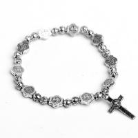 alliage de zinc Bracelet de perles de prière, croix, unisexe, argent, 8mm,6mm Environ 7.09 pouce, Vendu par PC