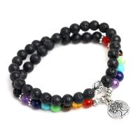 Lava Buddhist Beads Bracelet, with Natural Stone & Zinc Alloy, Round, platinum color plated, Unisex, mixed colors, 6mm Approx 13.78 Inch 
