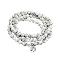 Magnesit Buddhistische Perlen Armband, mit Zinklegierung, rund, Platinfarbe platiniert, synthetische & unisex, weiß, 8mm,14mm, ca. 108PCs/Strang, verkauft von Strang