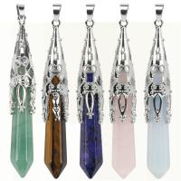 Gemstone Zinc Alloy Pendants, with Zinc Alloy, silver color plated 