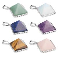 Gemstone Zinc Alloy Pendants, with Zinc Alloy, Pyramidal, silver color plated 