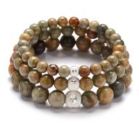 Gemstone Bracelets, Silver Leaf Jasper, Round, Unisex 
