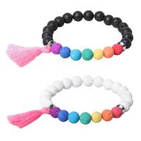 Lava Bead Bracelet, with Stainless Steel, Round, fashion jewelry & Unisex 8mm Approx 7 Inch 