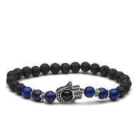 Gemstone Bracelets, Lava, with Lapis Lazuli, Hand, fashion jewelry & Unisex, 6mm Approx 7 Inch 