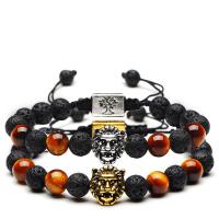Gemstone Bracelets, Lava, with Tiger Eye, Lion, fashion jewelry & Unisex 8mm Approx 7 Inch 