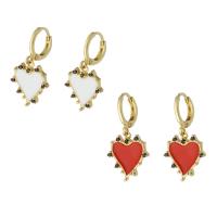 Cubic Zirconia Micro Pave Brass Earring, Heart, gold color plated, micro pave cubic zirconia & for woman & enamel 30mm 