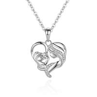 Cubic Zircon Micro Pave Sterling Silver Necklace, 925 Sterling Silver, with 1.97inch extender chain, Heart, fashion jewelry & micro pave cubic zirconia & for woman Approx 15.75 Inch 