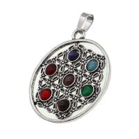 Mixed Gemstone Pendants, with Zinc Alloy, Round, mixed colors 