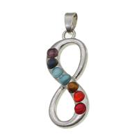 Mixed Gemstone Pendants, with Zinc Alloy, Number 8, mixed colors 