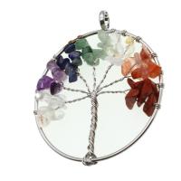 Mixed Gemstone Pendants, with Zinc Alloy, Round, mixed colors 