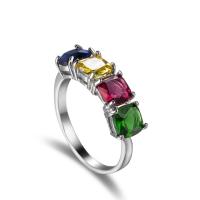 Cubic Zirconia Micro Pave Brass Finger Ring, plated, Adjustable & micro pave cubic zirconia & for woman, mixed colors, 17mm 
