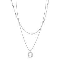 Brass Jewelry Necklace, with 2.2 extender chain, platinum plated, 2 pieces & fashion jewelry & for woman, silver color, 17mm .8 cm 