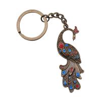 Zinc Alloy Key Clasp, Peacock, antique bronze color plated, vintage & Unisex & enamel 