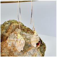 Seashell Earrings, Brass, with Trumpet Shell, Conch, gold color plated, for woman, golden 