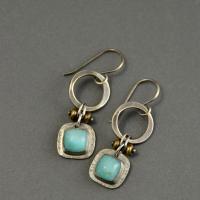 Turquoise Zinc Alloy Earring, with Synthetic Blue Turquoise, Square, antique silver color plated, vintage & for woman, blue 