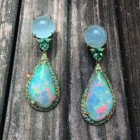 Opal Drop Earring, with Cubic Zirconia & Zinc Alloy, Teardrop, gold color plated, for woman & with rhinestone, mixed colors 
