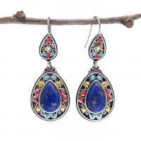Lapis Lazuli Drop Earring, with Gemstone & Zinc Alloy, Teardrop, antique silver color plated, vintage & for woman, mixed colors 