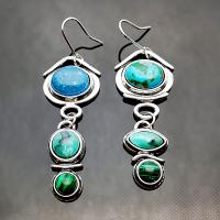 Gemstone Drop Earring, Zinc Alloy, with Malachite & Synthetic Turquoise, antique silver color plated, vintage & for woman, green 