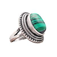 Malachite Finger Ring, with Zinc Alloy, Donut, antique silver color plated, vintage & Unisex green 