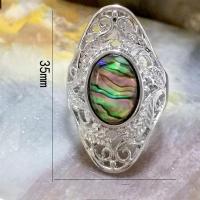 Shell Finger Ring, Zinc Alloy, with Abalone Shell, Donut, antique silver color plated, vintage & Unisex multi-colored, 35mm 
