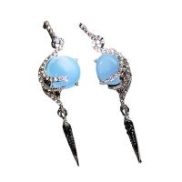 Crystal Drop Earring, Zinc Alloy, with Crystal, Bird, antique silver color plated, imitation jade & for woman & with rhinestone, light blue 