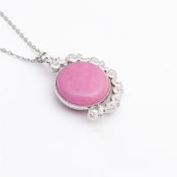 Gemstone Necklaces, Brass, with Dyed Marble & Zinc Alloy, silver color plated, for woman & with rhinestone, pink .75 Inch 