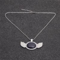 Gemstone Necklaces, Brass, with Blue Goldstone & Zinc Alloy, Wing Shape, silver color plated, with rhinestone, blue .75 Inch 