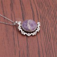 Gemstone Necklaces, Brass, with Amethyst & Zinc Alloy, silver color plated, with rhinestone, purple .75 Inch 