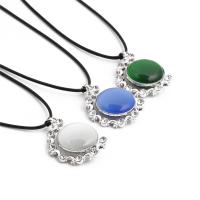 Cats Eye Necklace, with Korean Waxed Cord & Zinc Alloy, silver color plated & with rhinestone .75 Inch 