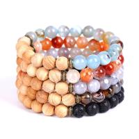 Gemstone Bracelets, Mixed Agate, with Wood, Round, Unisex 8mm Approx 7.3 Inch 