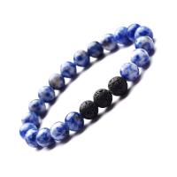 Gemstone Bracelets, Blue Speckle Stone, with Lava, Round, fashion jewelry & Unisex, 8mm Approx 7.3 Inch 