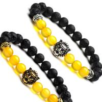Gemstone Bracelets, Lava, with Yellow Agate, Lion, fashion jewelry & Unisex 8mm Approx 7.3 Inch 
