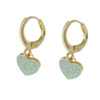 Cubic Zirconia Micro Pave Brass Earring, Heart, gold color plated, micro pave cubic zirconia & for woman, skyblue, 23mm 