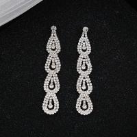 Rhinestone Brass Drop Earring, platinum color plated, for woman & with rhinestone 