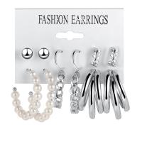 Zinc Alloy Earring Set, with Plastic Pearl, 6 pieces & for woman 
