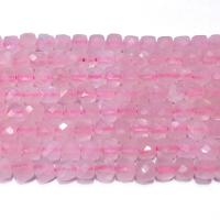 Natürliche Rosenquarz Perlen, Würfel, DIY & facettierte, Rosa, 4mm, Länge:ca. 39 cm, verkauft von Strang