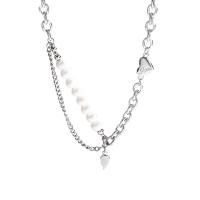 Titanium Steel Jewelry Necklace, with ABS Plastic Pearl, fashion jewelry & for woman, silver color cm 