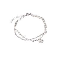 Brass Bracelets, with 1.89 extender chain, platinum plated, Double Layer & fashion jewelry & for woman, silver color, 8mm .9 cm 
