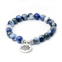 Gemstone Bracelets, Natural Stone, with Zinc Alloy, Round, platinum color plated & Unisex 8mm Approx 7.28 Inch 