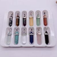 Gemstone Jewelry Pendant, Natural Stone, with paper box & Iron, Conical, platinum color plated, Unisex, mixed colors Approx 